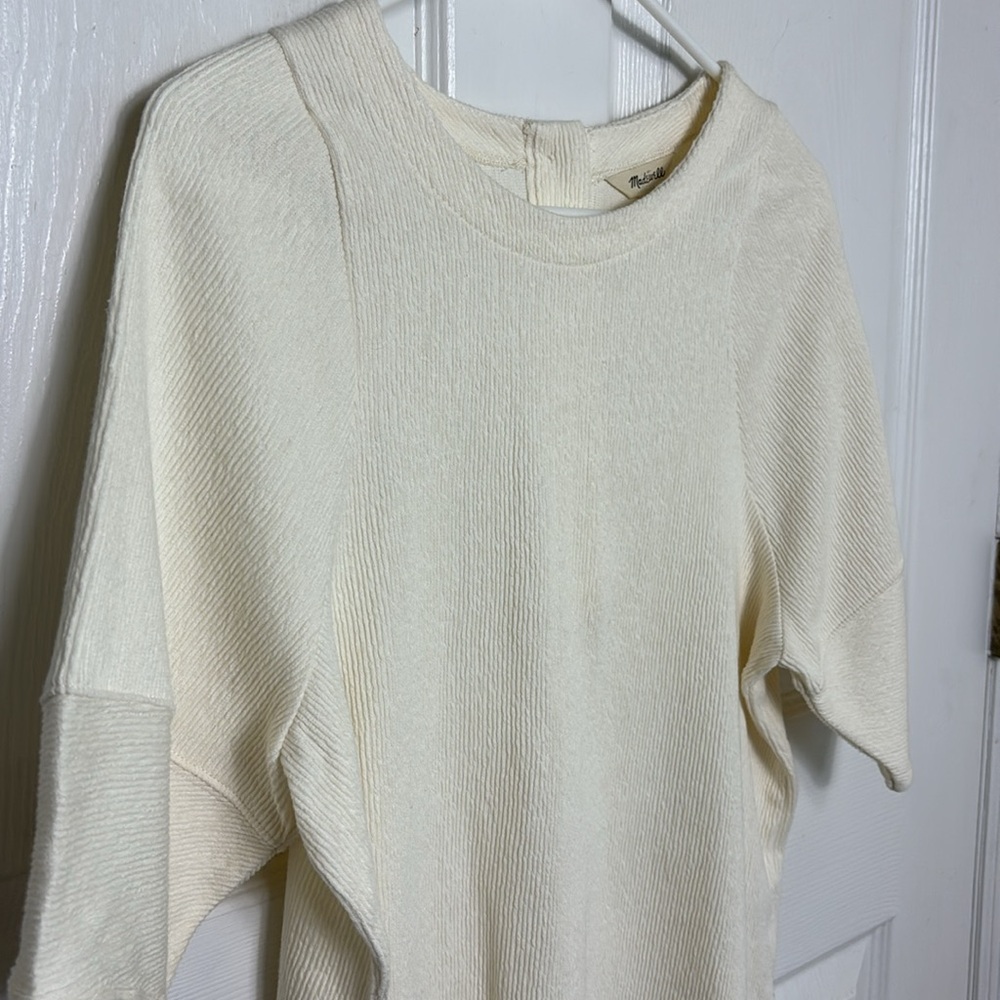 MADEWELL Button back Ottoman jacquard cream color short sleeve blouse size Small - Picture 6 of 10